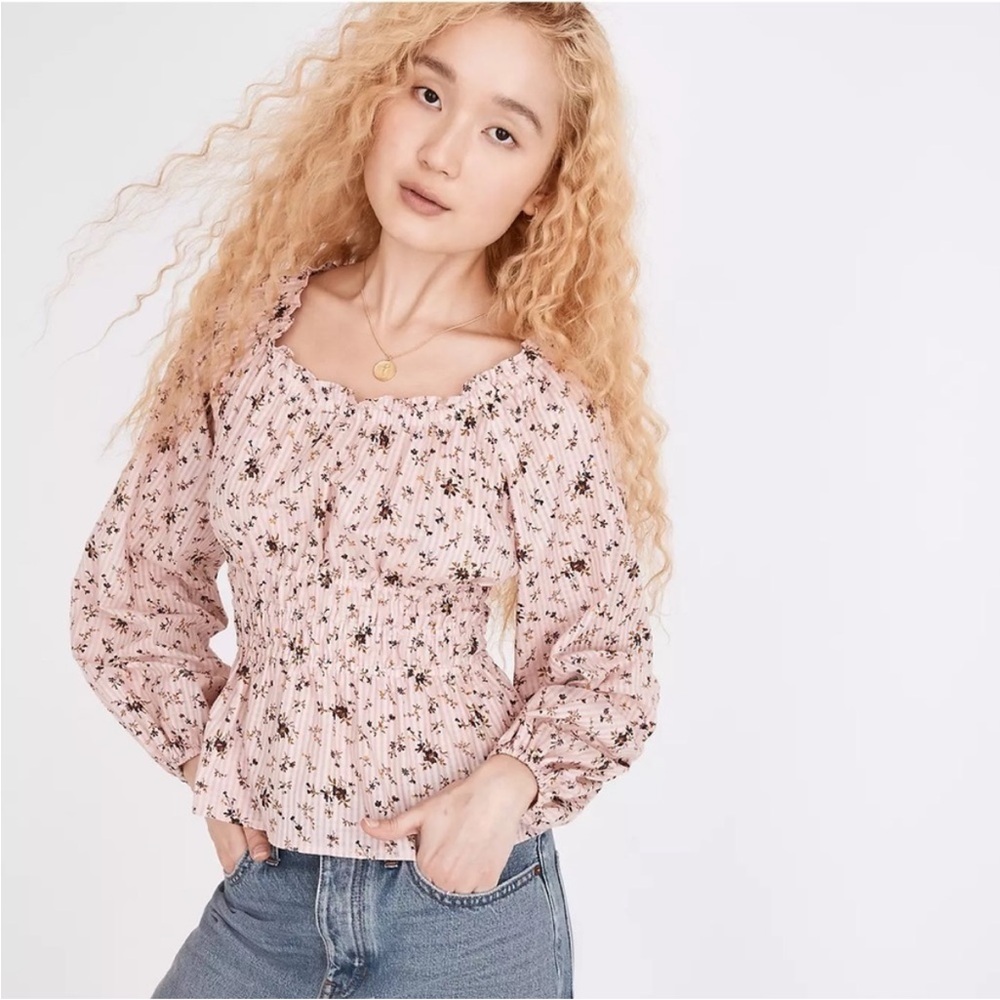 Madewell Smocked Peplum Floral Top